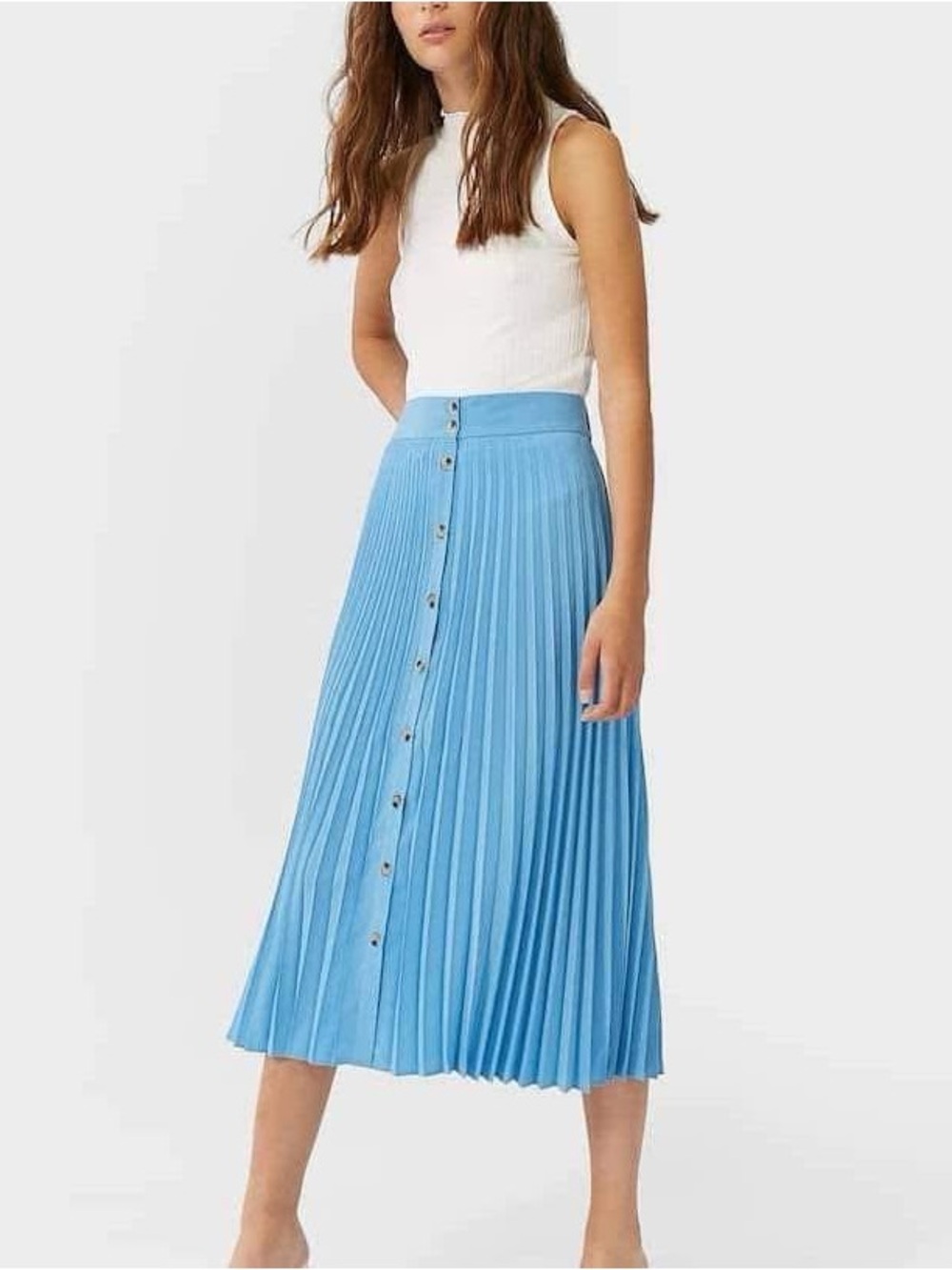 stradivarius Pleated Button-Front Midi Skirt in Sky Blue